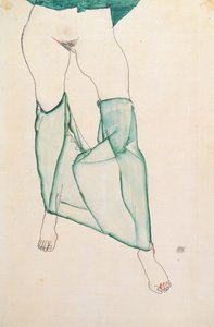 Torso femenino con drapeado verde de Egon Schiele